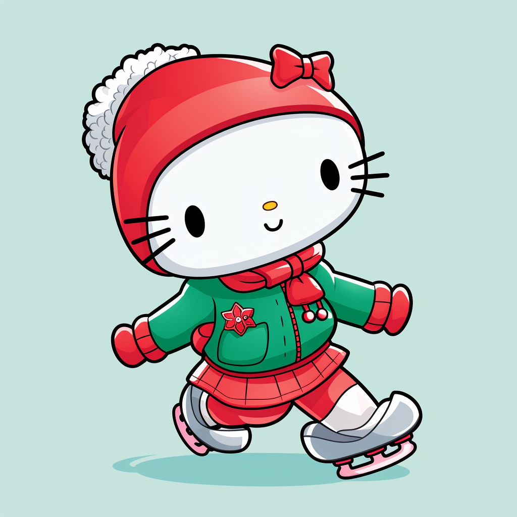 Hello Kitty comic ice skating in red and green