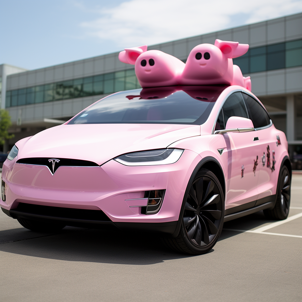 Hello Kitty driving Tesla Model X