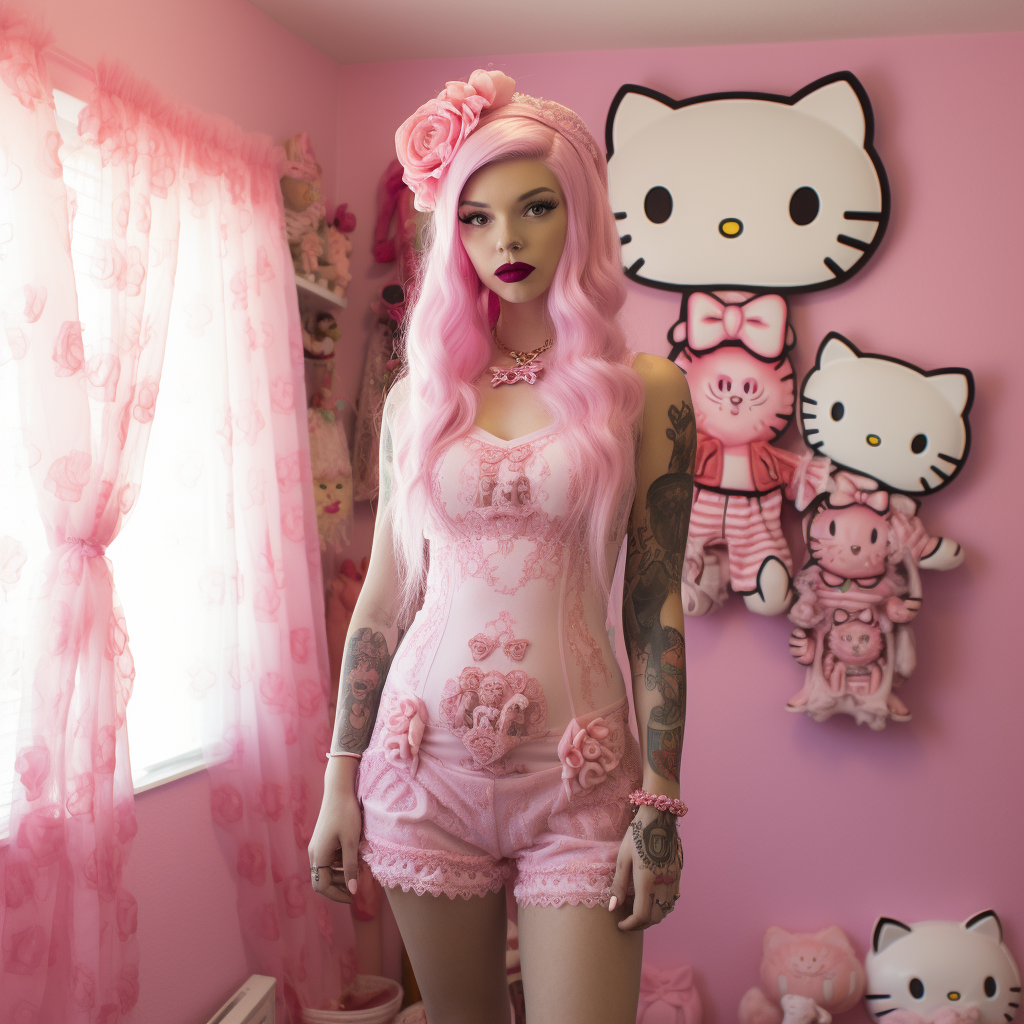 Hello Kitty fan girl in pink room