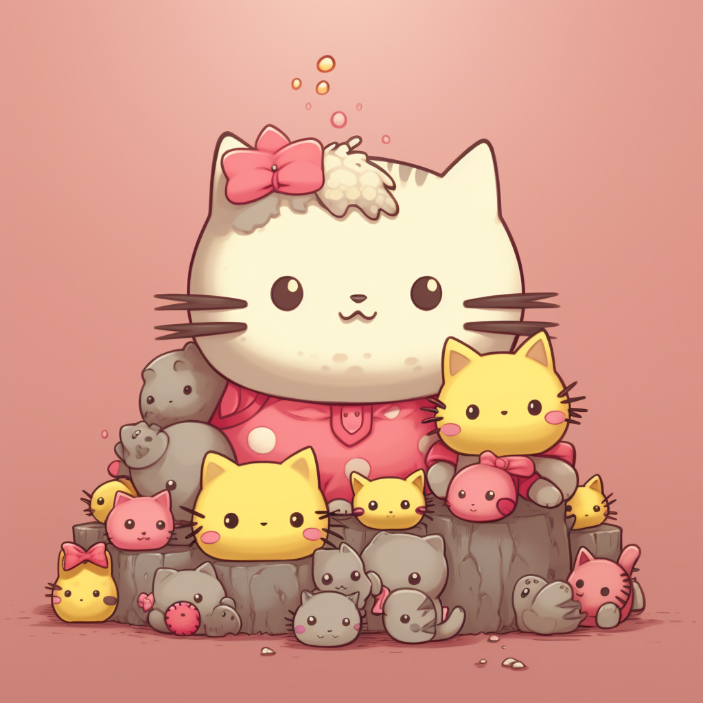 Cute character mashup in Hello Kitty style