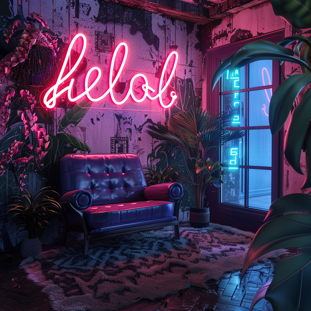 Neon sign saying hello