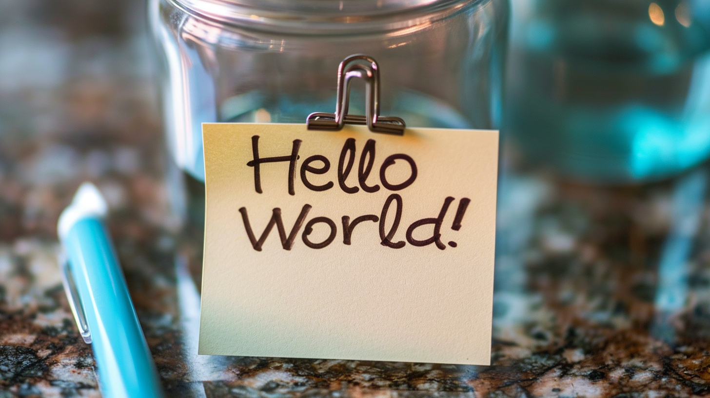 Hello World!  written on a post-it