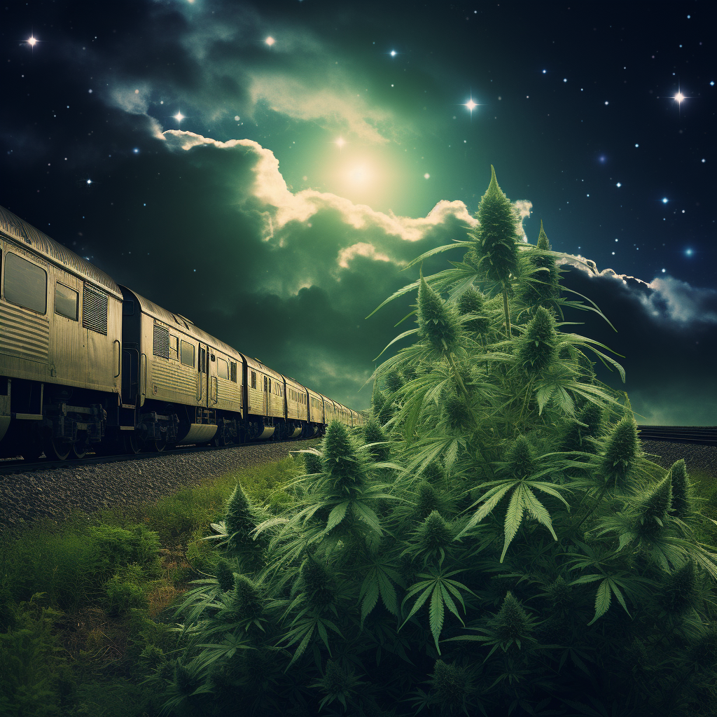 Hemp Leaves Triple Diesel Train Night Sky