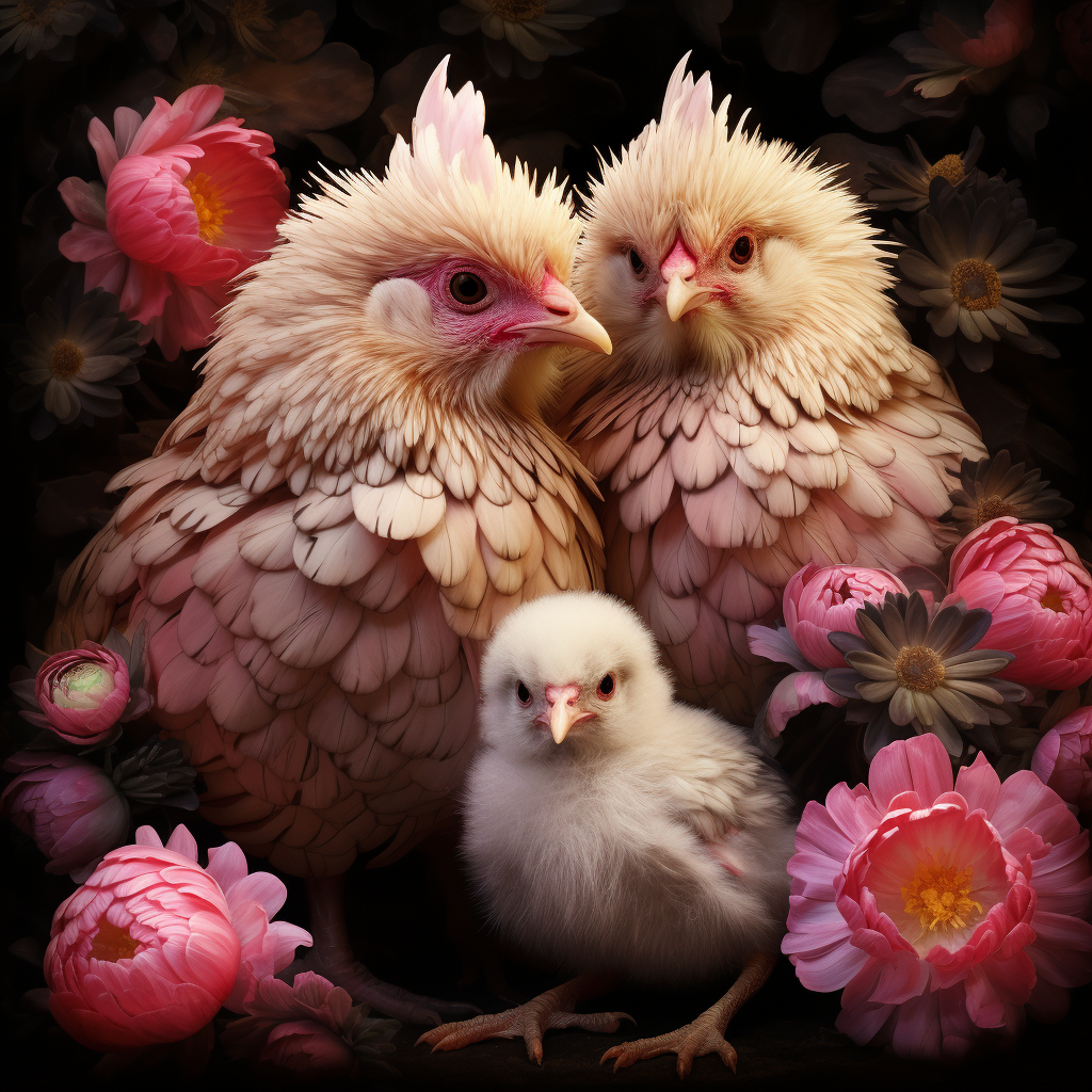 Cute hen and chicks on a simple background