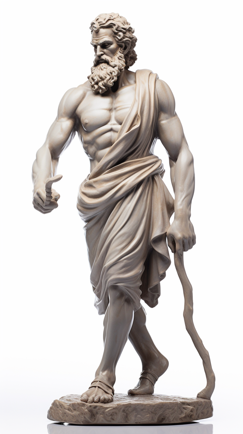 Statue of Hephaestus on white background