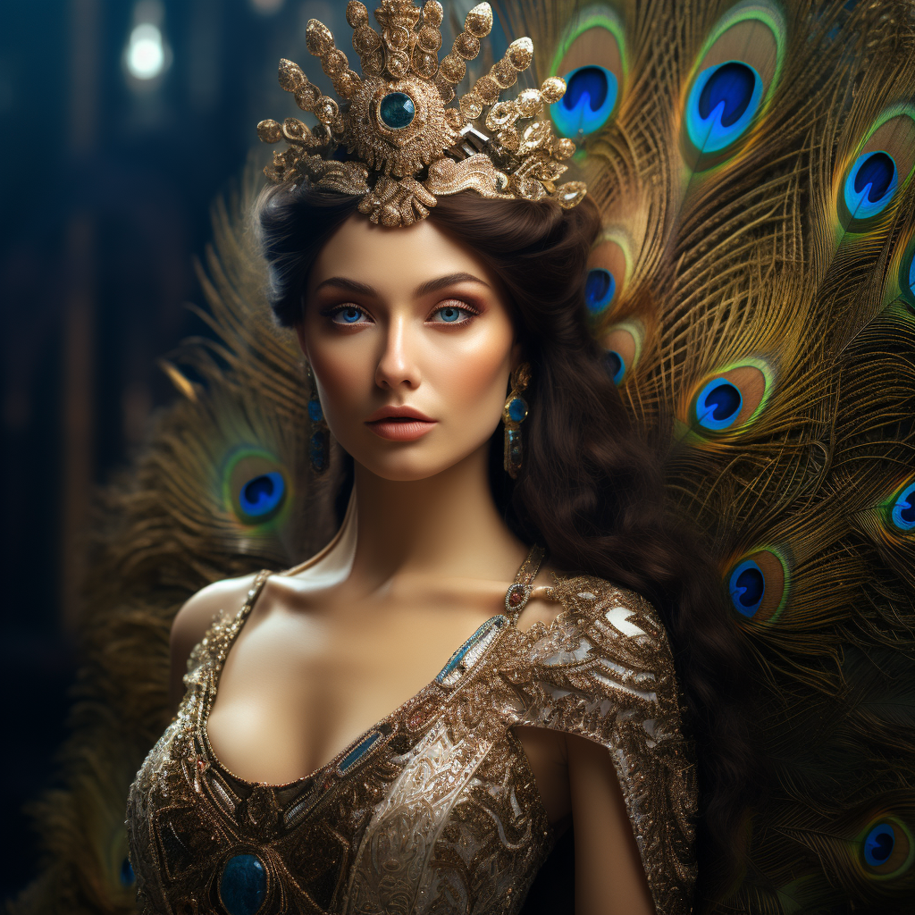 Beautiful Hera Goddess with Peacock