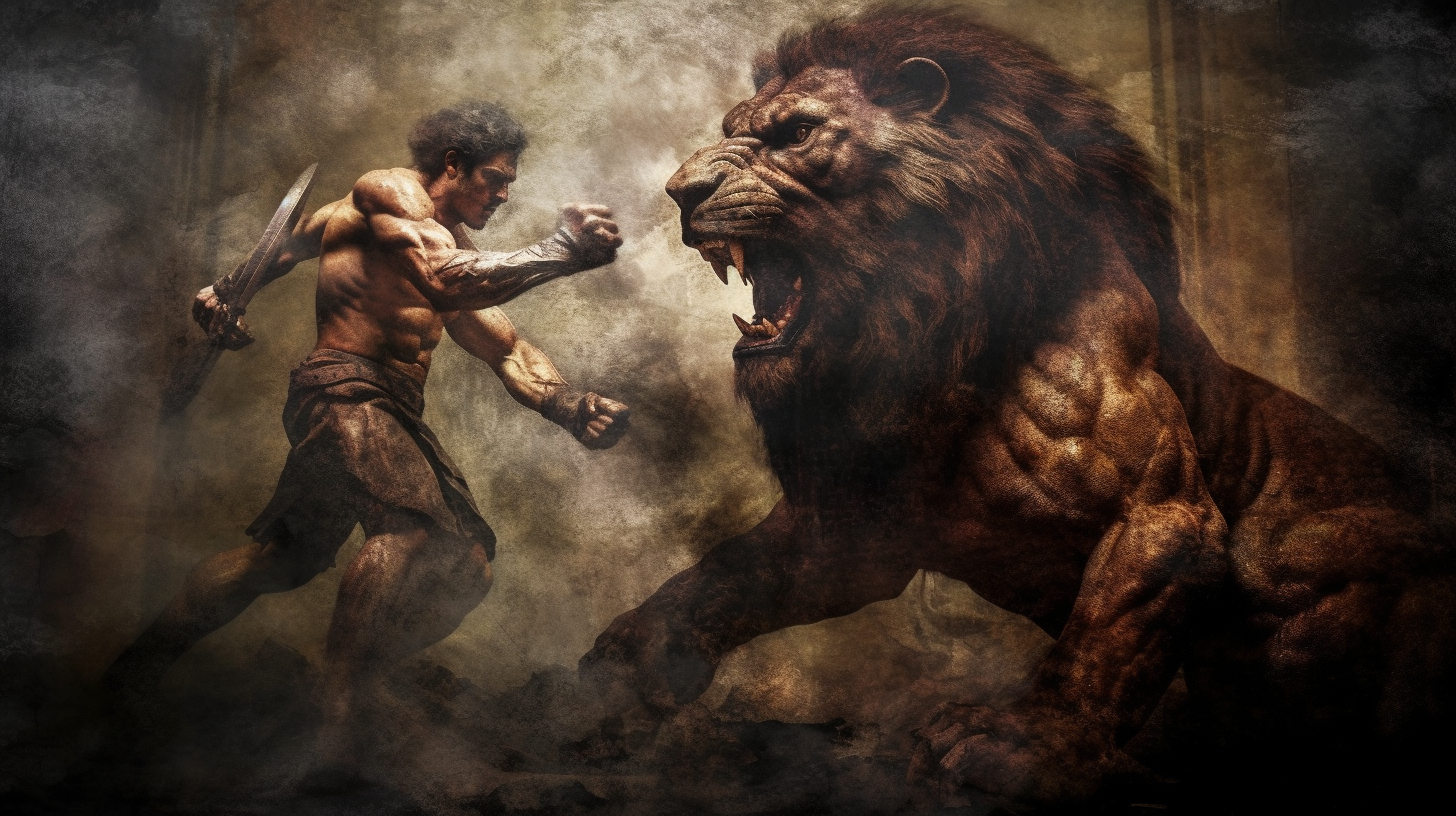 Hercules battling the Nemean Lion