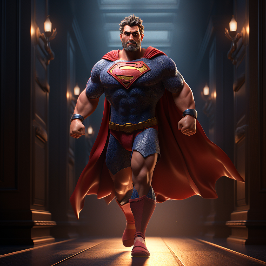 Hercules as Superman in Dark Room