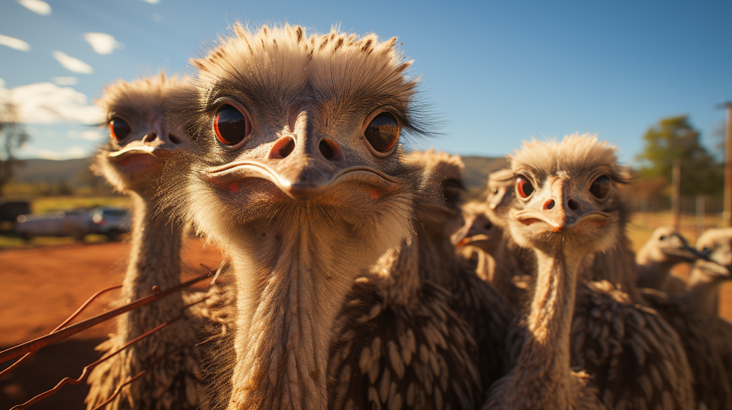 Herd of Ostriches on a Farm