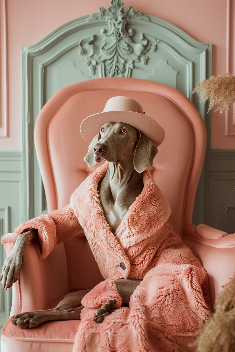 German Weimaraner in Hermes Fashion Interior