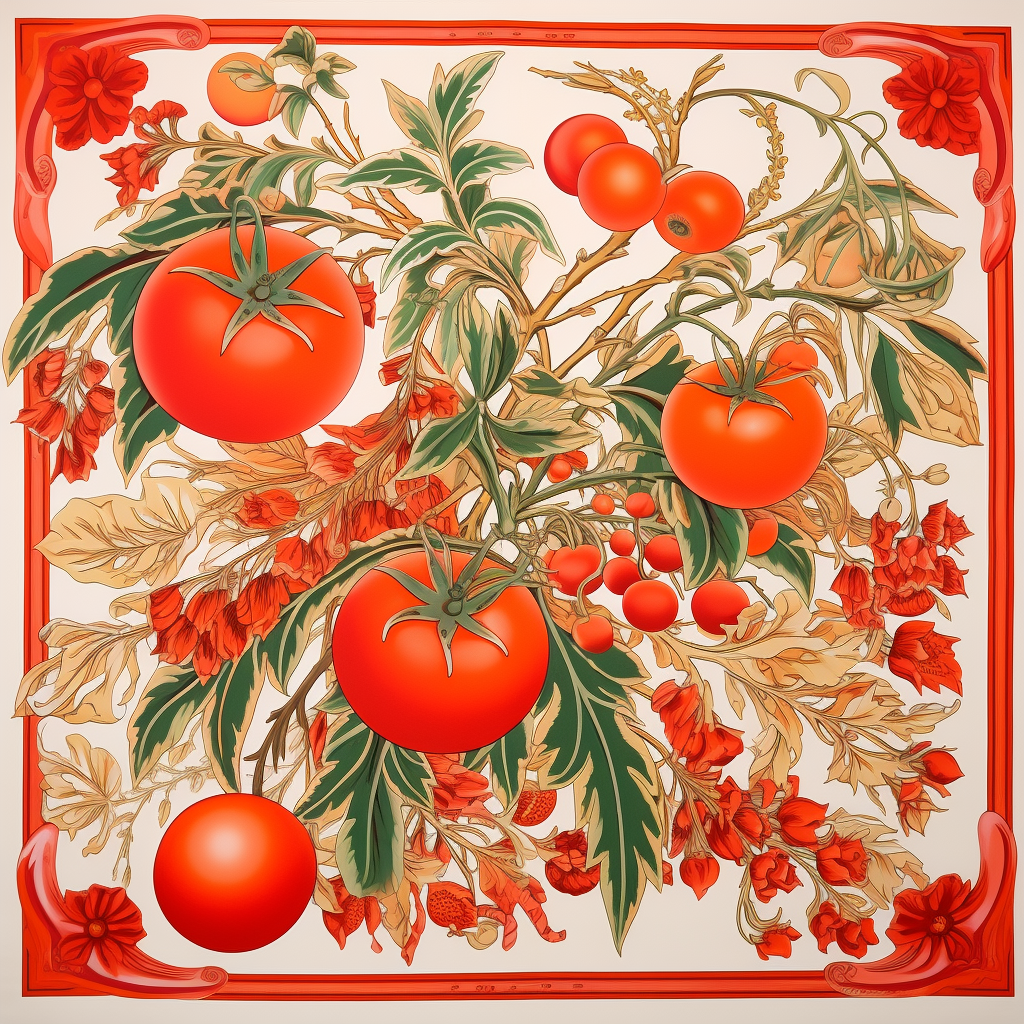 Beautiful Hermes Silk Scarf with Tomato Pattern