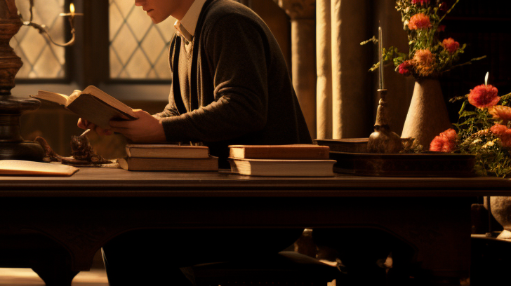 Hermione Granger studying in Hogwarts Library