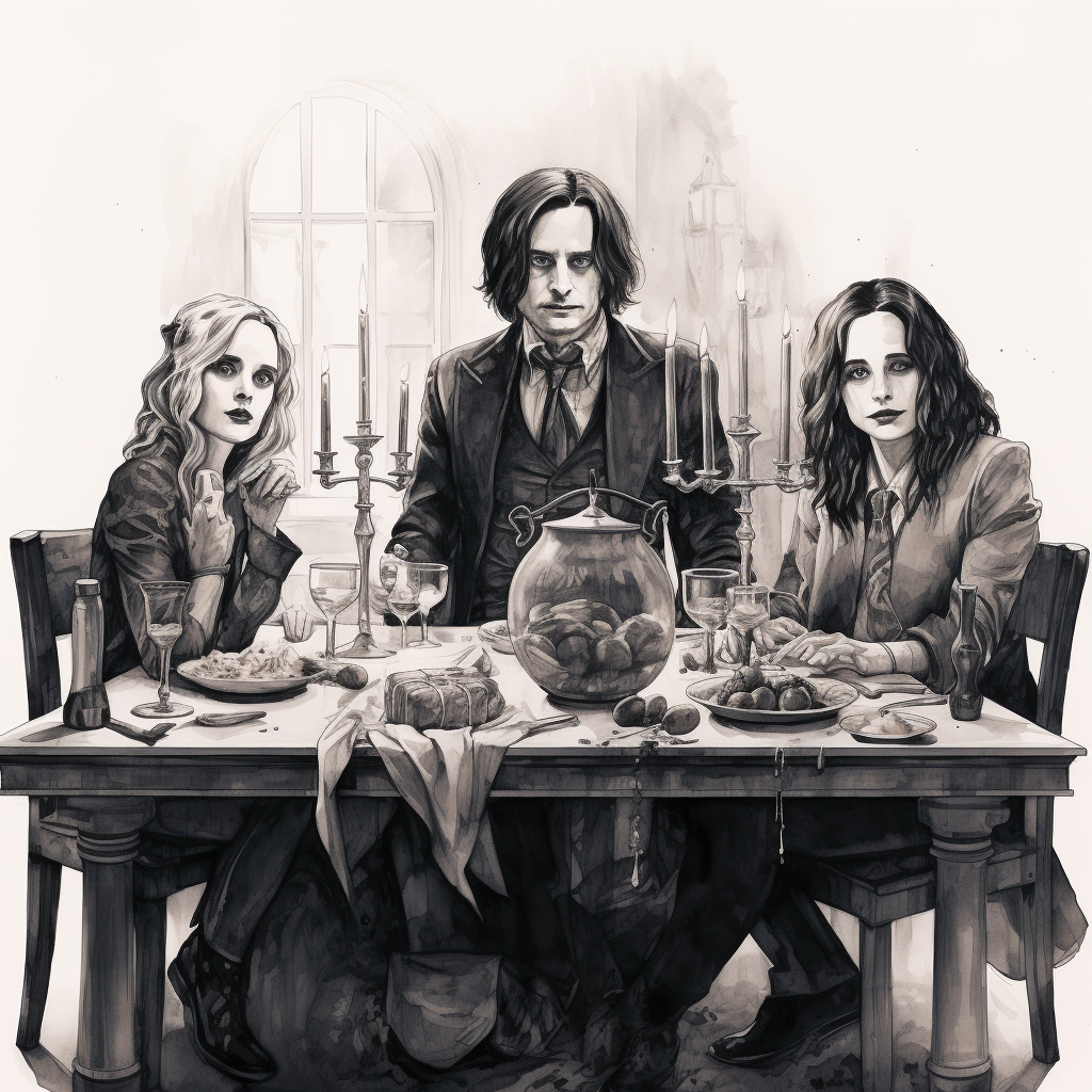 Sketch of Hermione, Snape, and Death Eaters