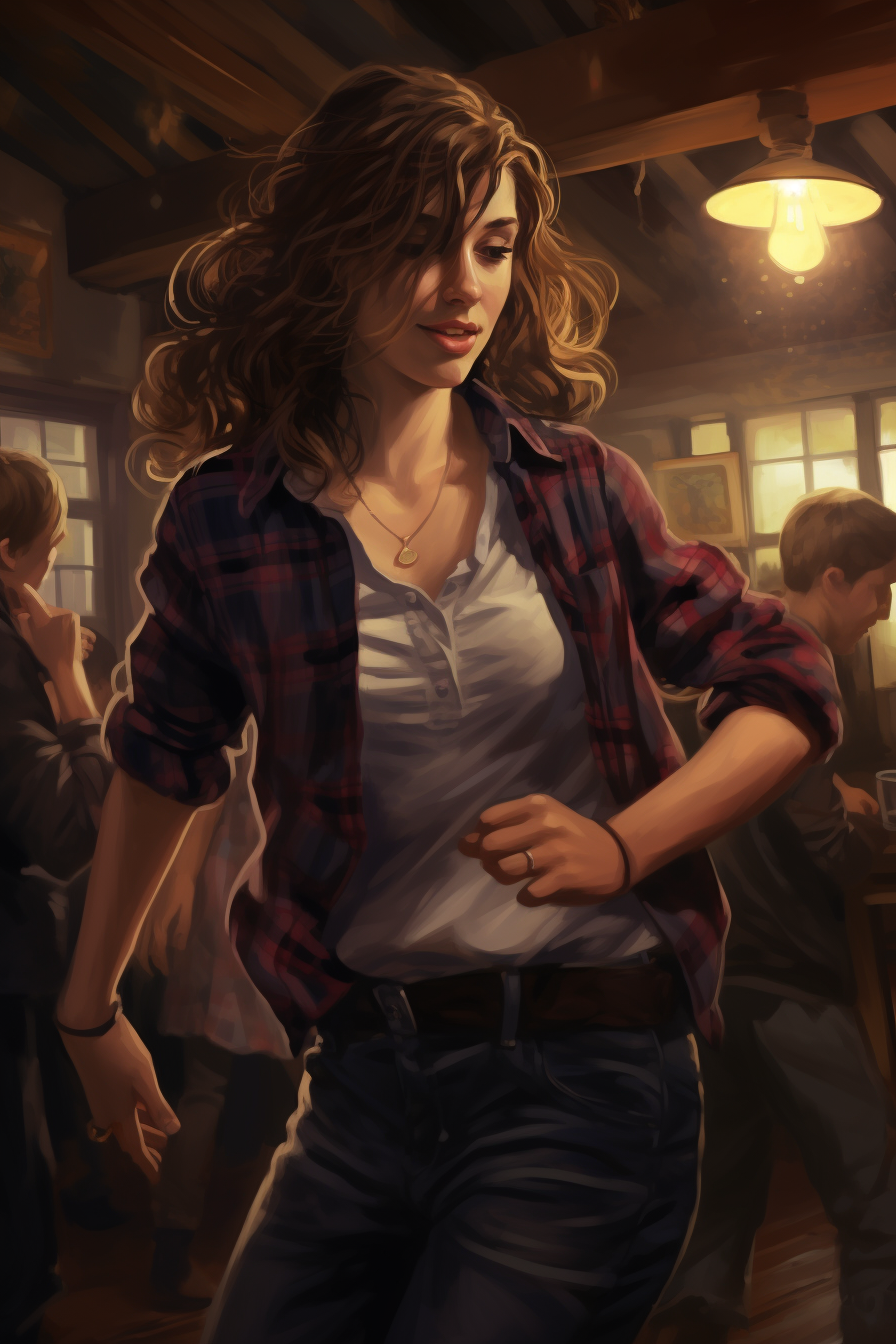 Hermione dancing in 60's style country pub