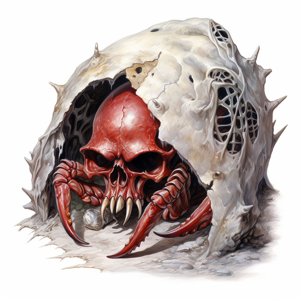 Hermit crab hiding inside skull