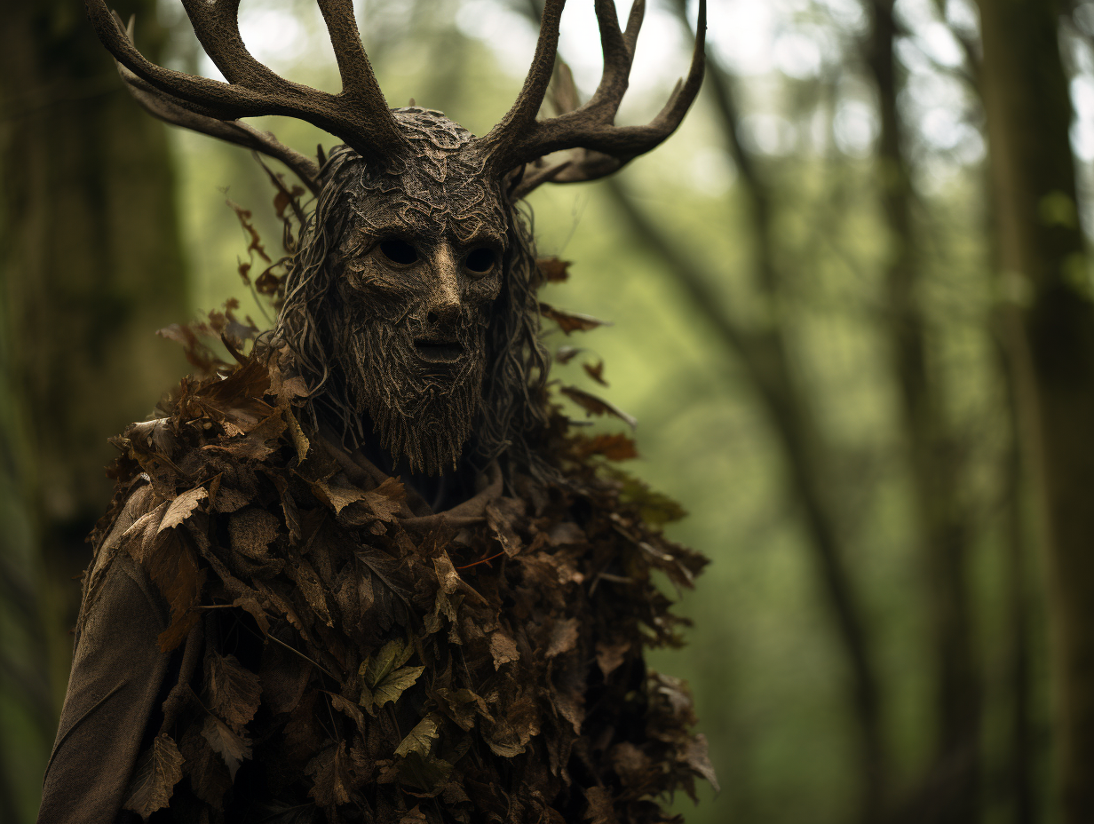 Mystical man wearing stag deer mask