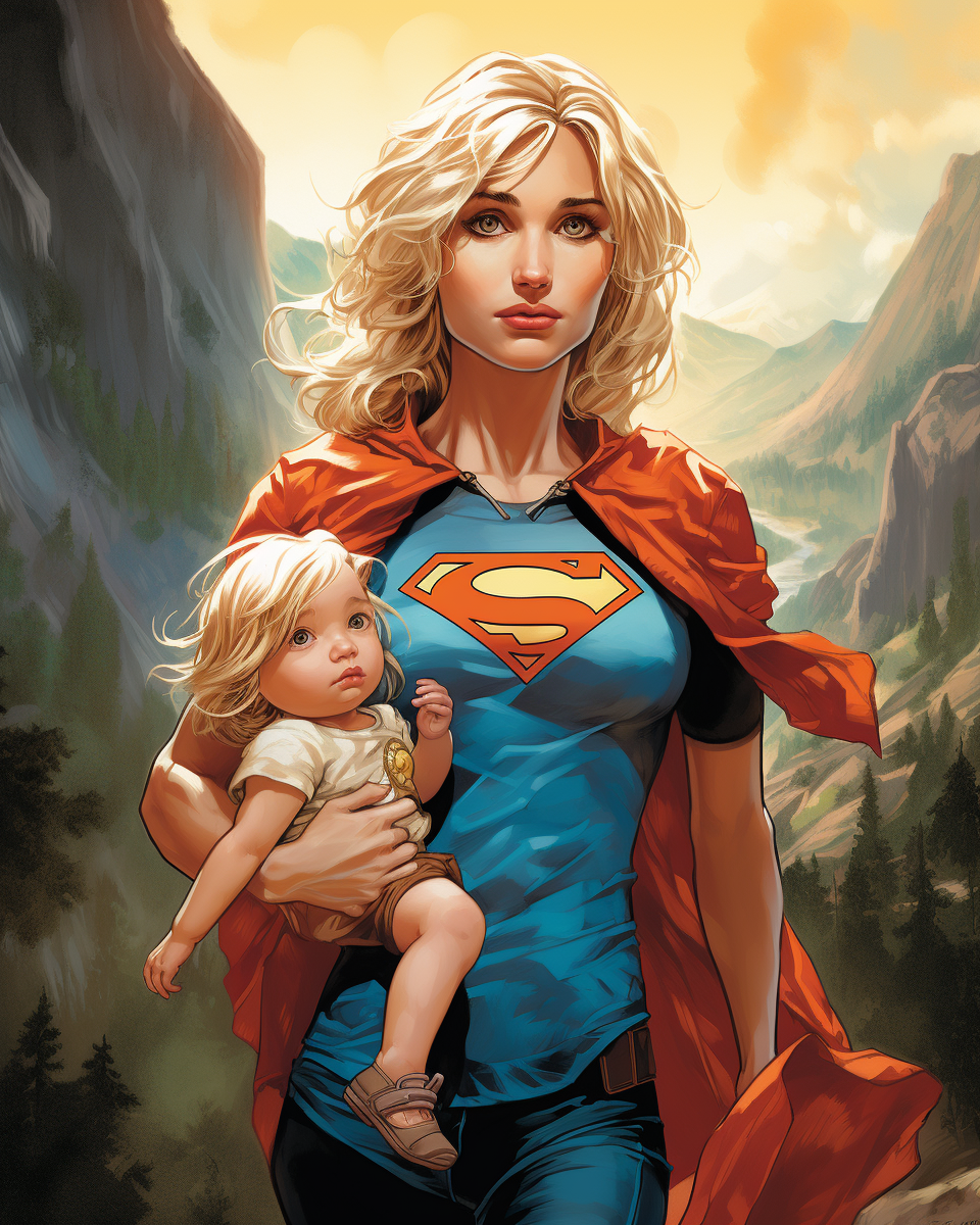 Blonde Mother Carrying Baby Up Mountain