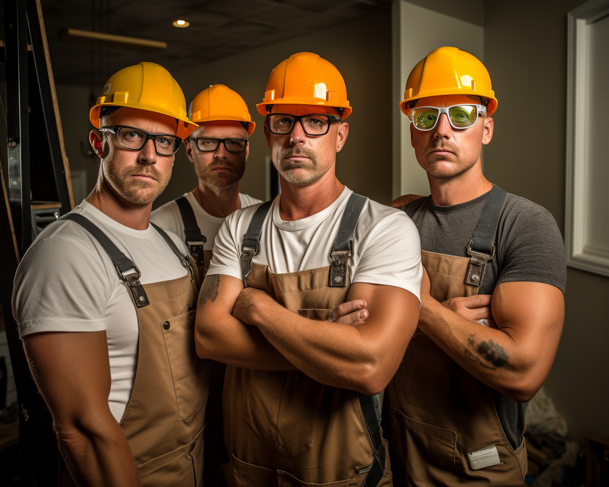 Three cool contractors in an artistic oil painting style