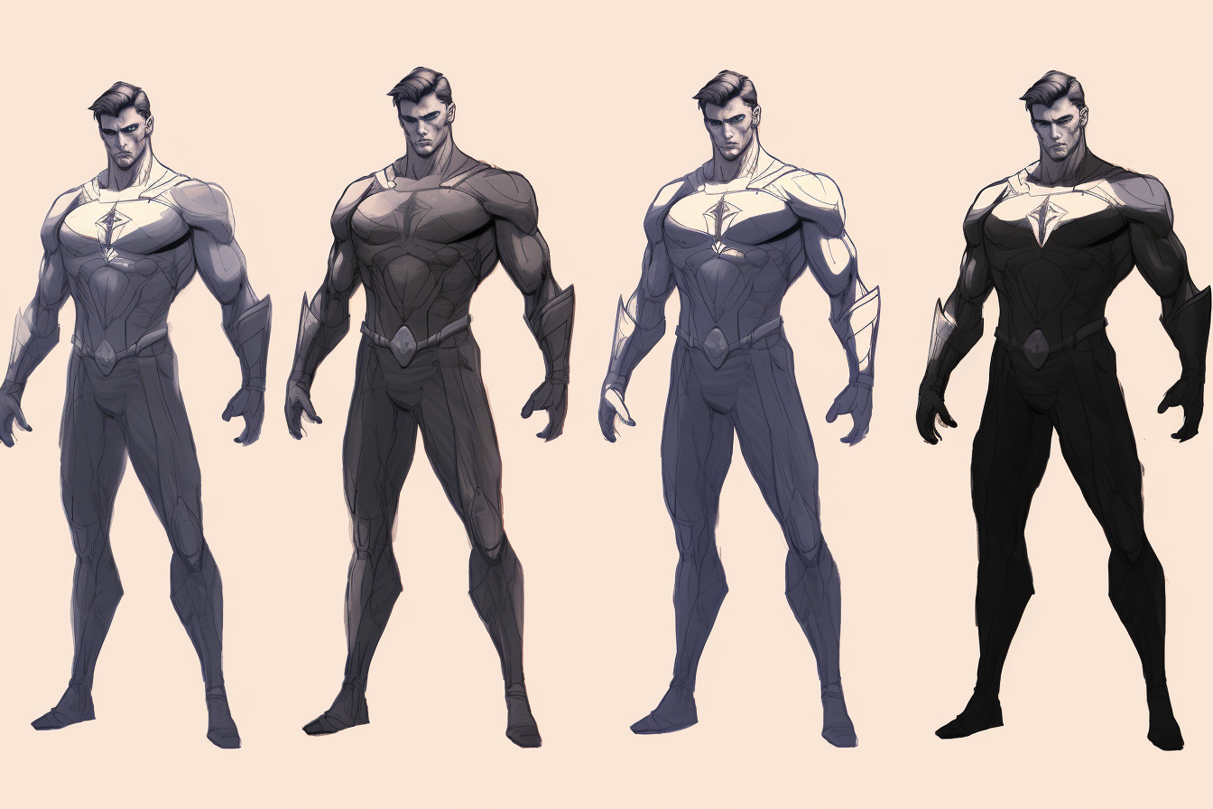 Heroic whole-body character drawing reference