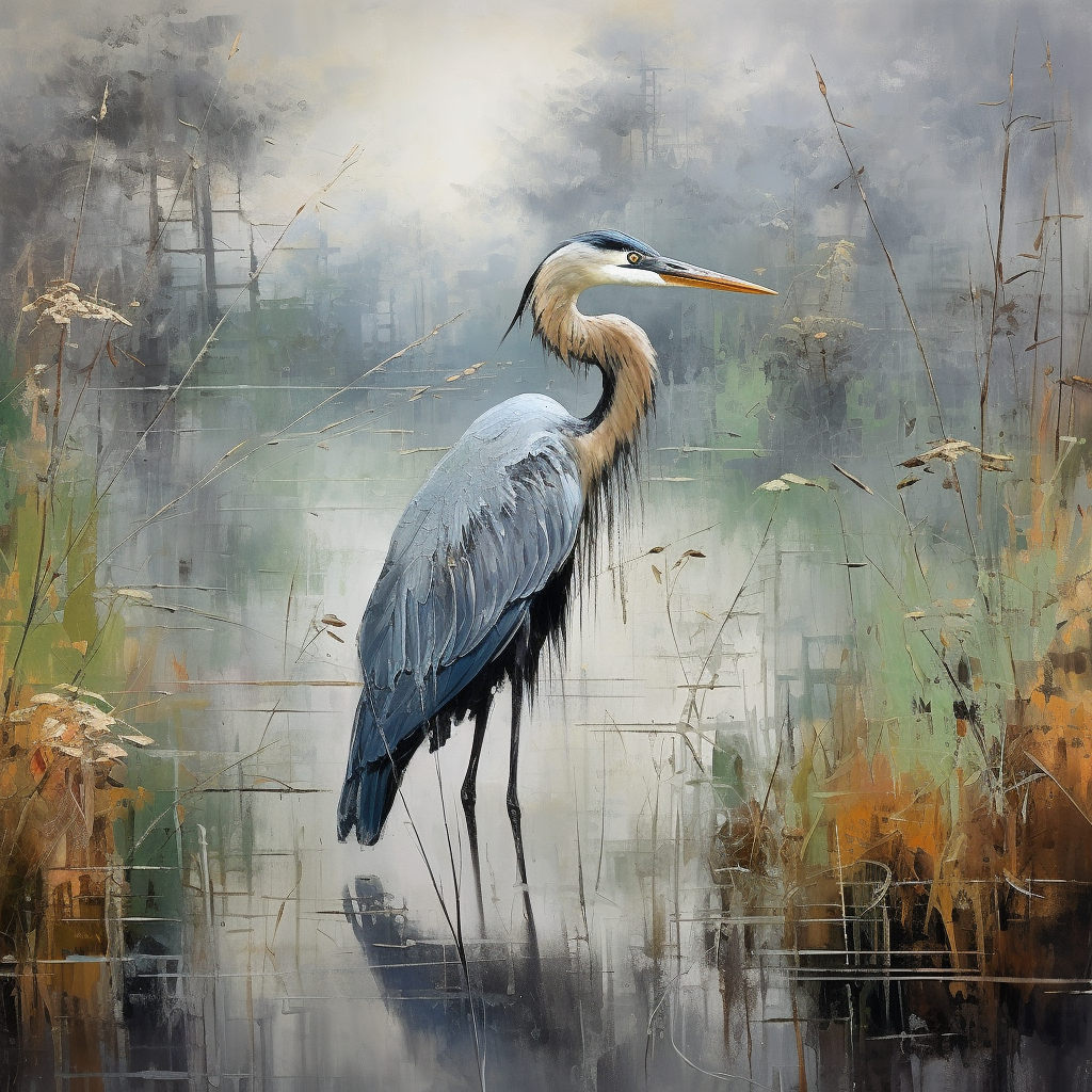 Heron gracefully navigating a stormy wetland