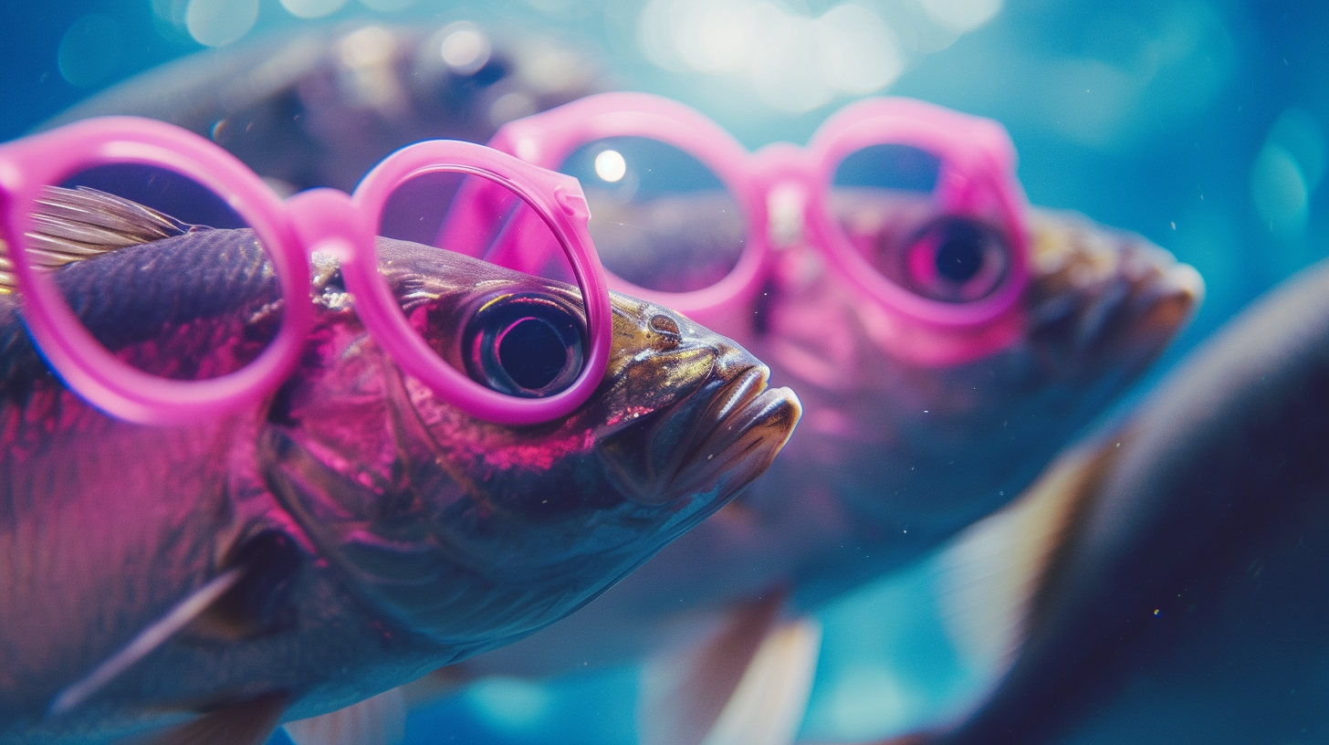 Herring fish with pink glasses at a party