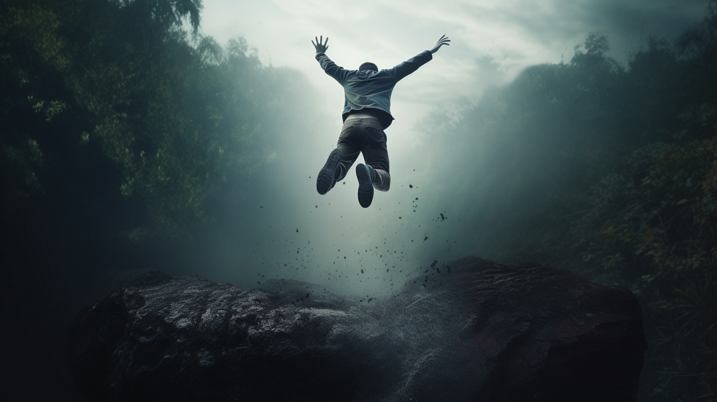 Image of a man hesitating to take a leap