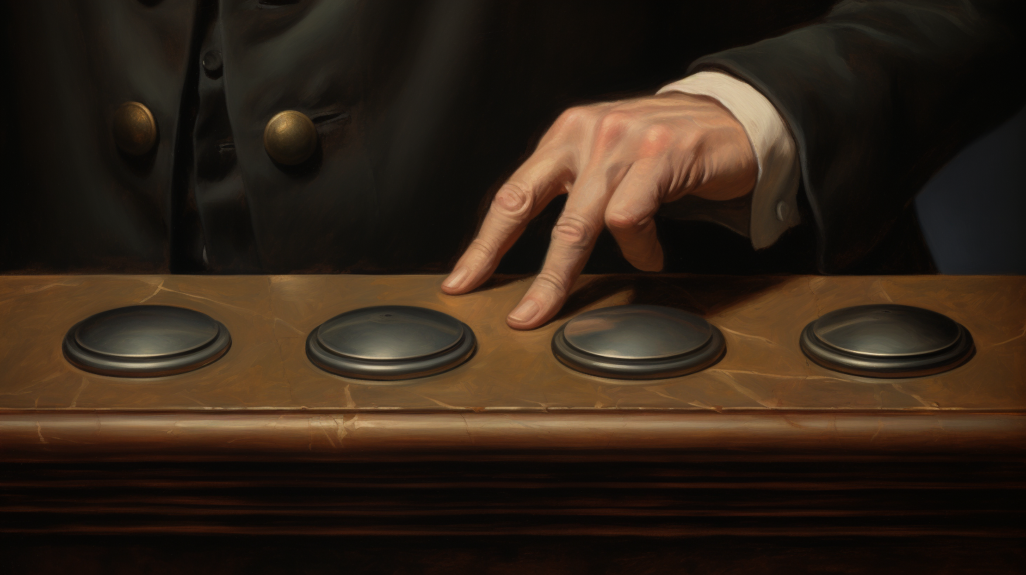 Image of a hand hesitating over two push buttons