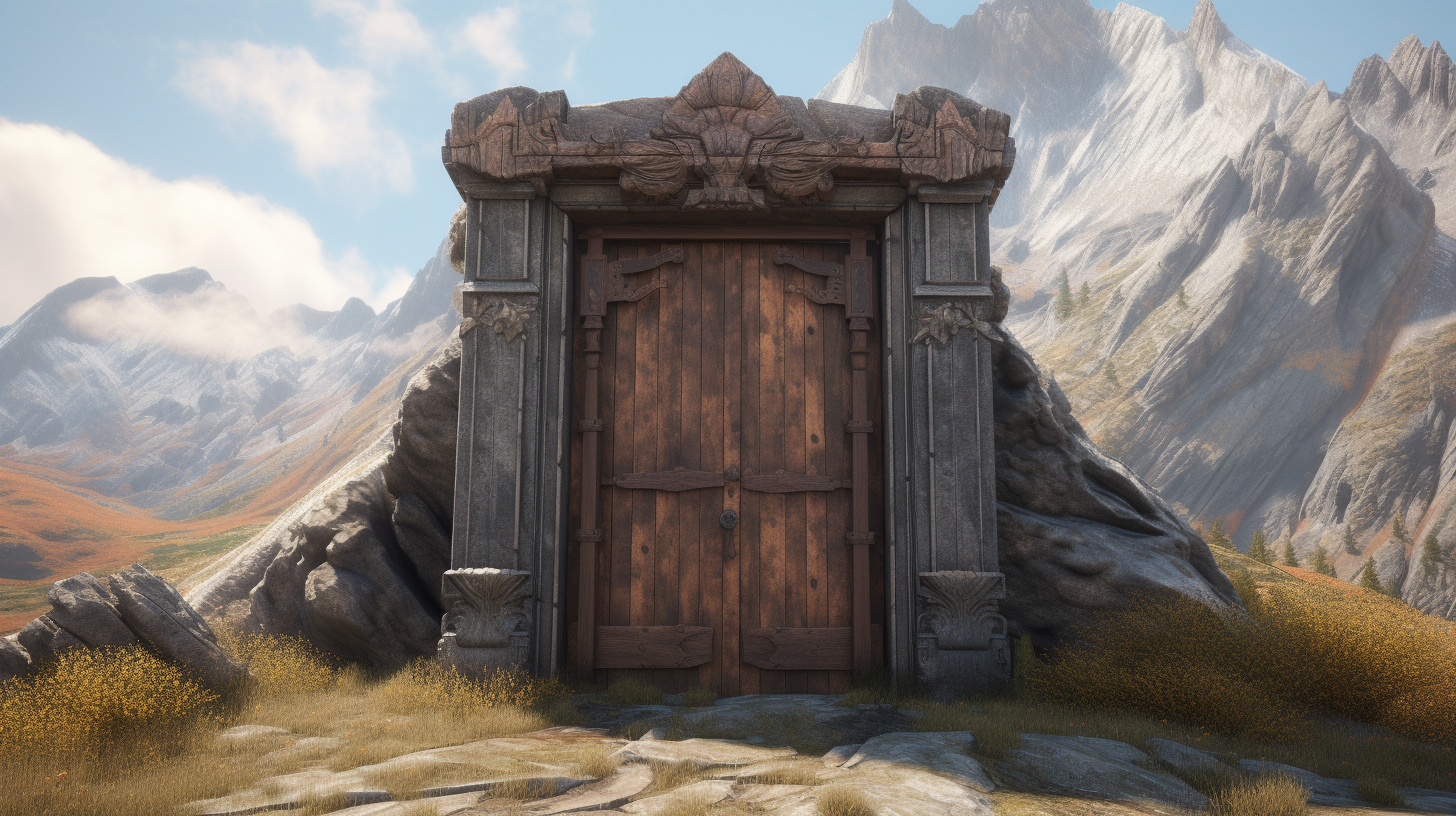 Hidden mountain door in realistic detail