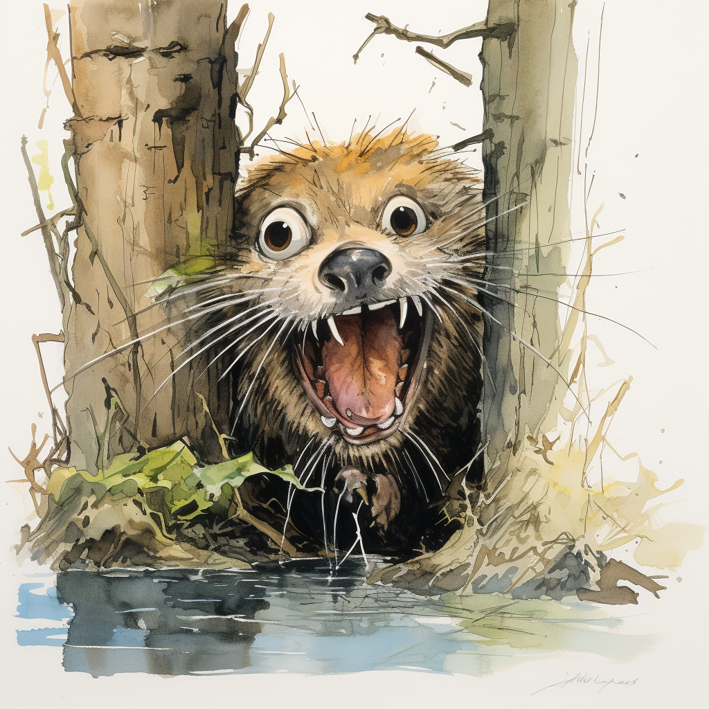 Beaver hiding with big front teeth