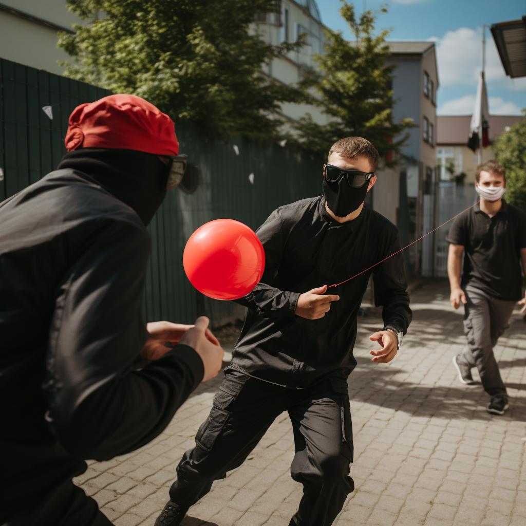 Fugitive hiding with balloon obstacle