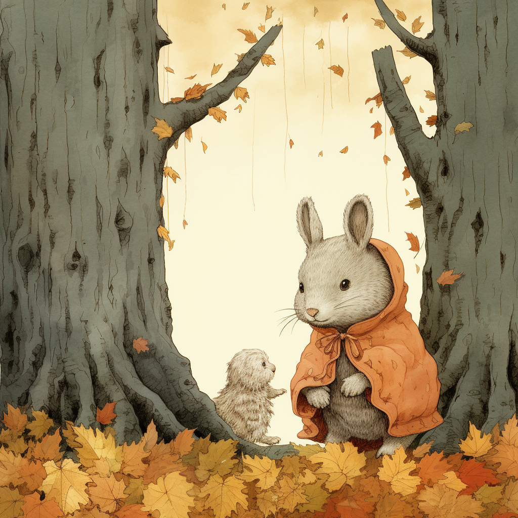 Illustration of a hiding rabbit and a baby bear