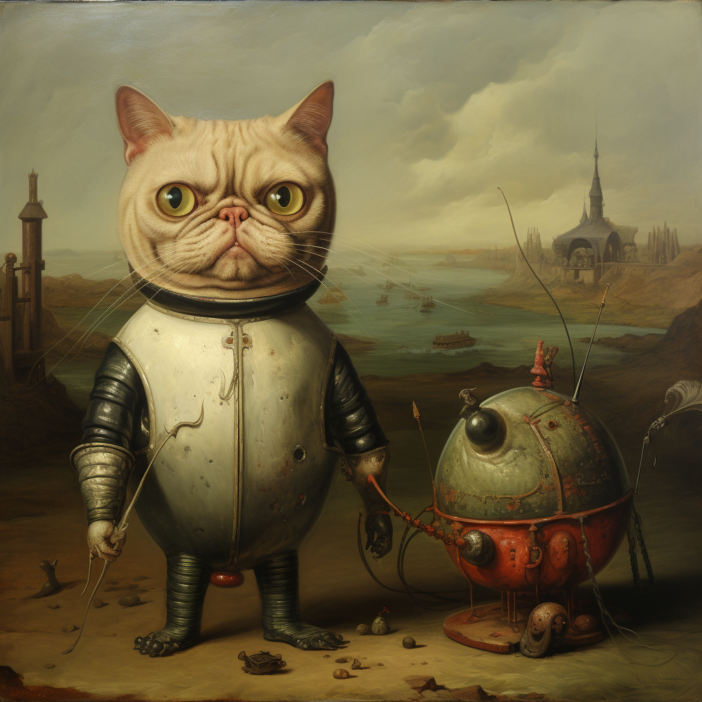 Portrait of Bulldog and Cat in Bosch Style