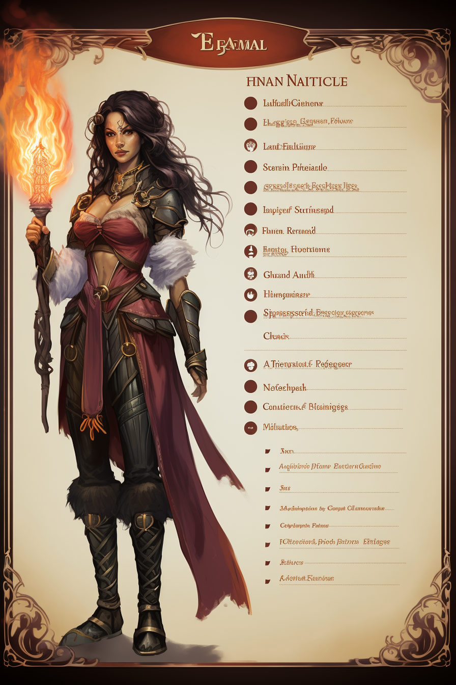 Character sheet for fire mage