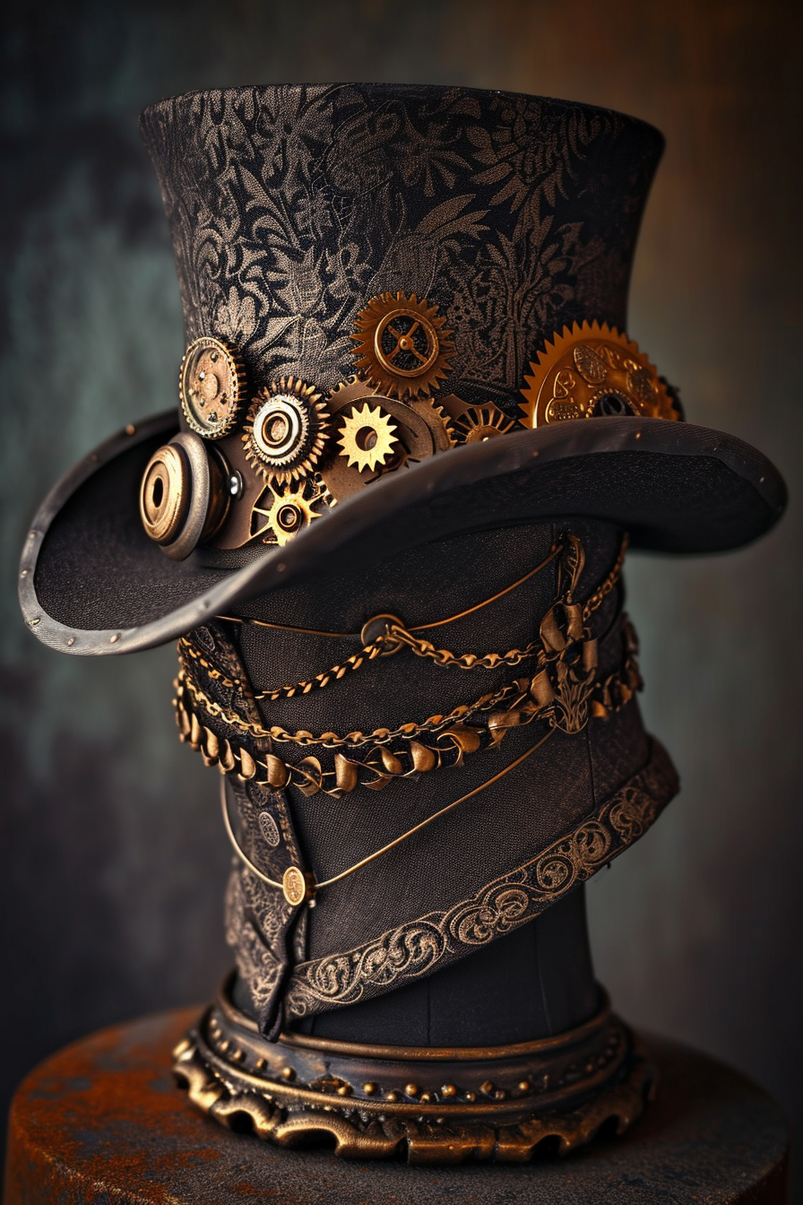 Fashionable Steampunk Hat with Gears and Chains