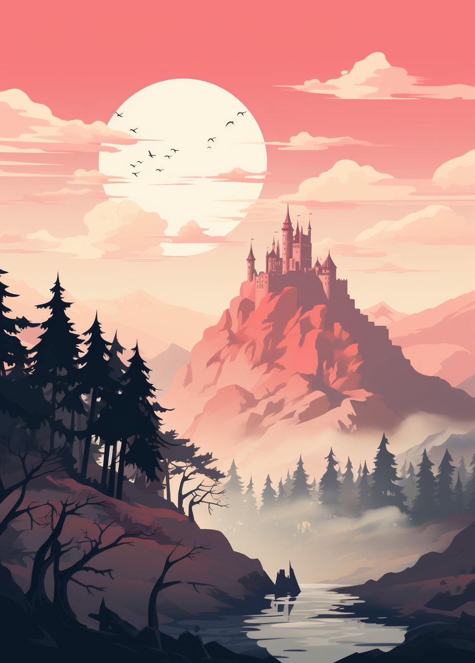 Minimal illustration of a high road leading to a castle