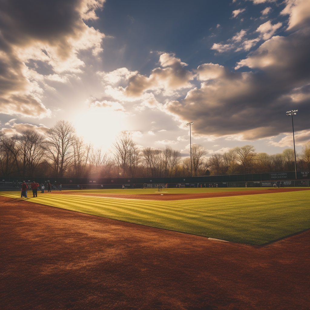 Dramatic high school baseball outfield during golden hour