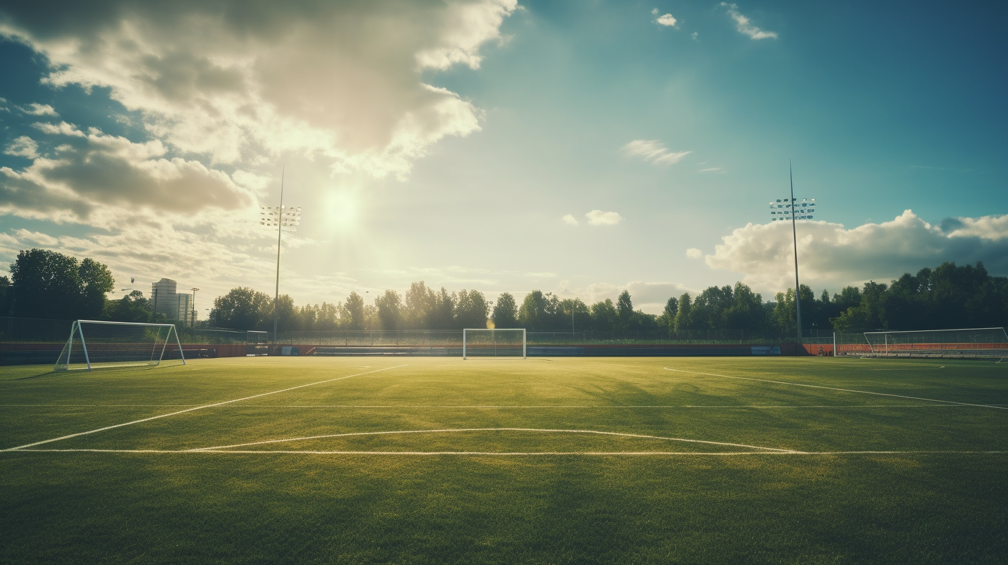 Cinematic high school soccer field in dramatic backlight