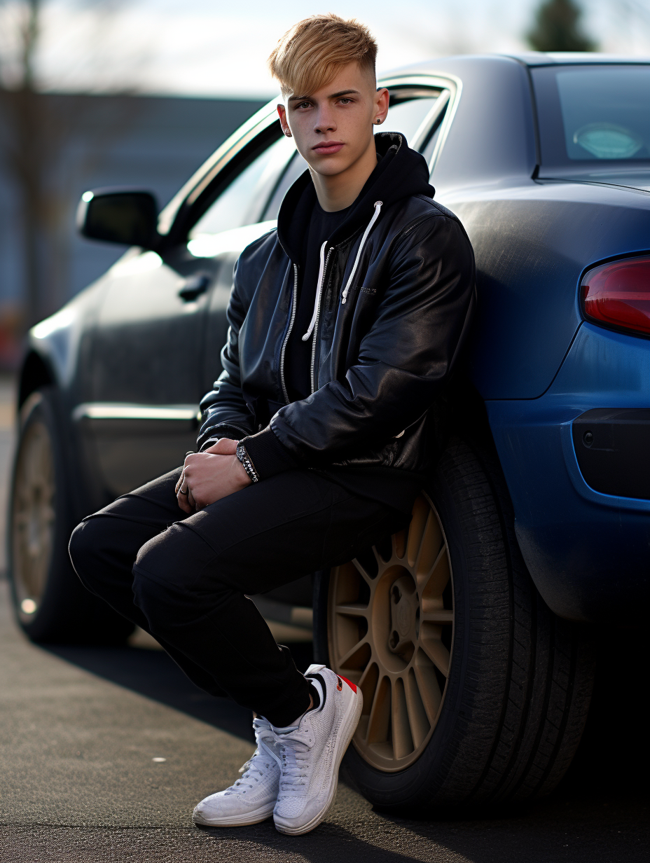 Stylish high school student with sports car