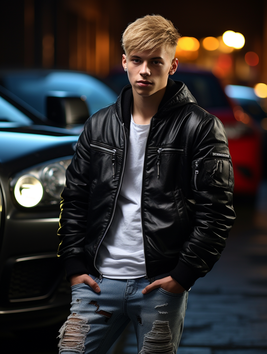 High school student with black sports car