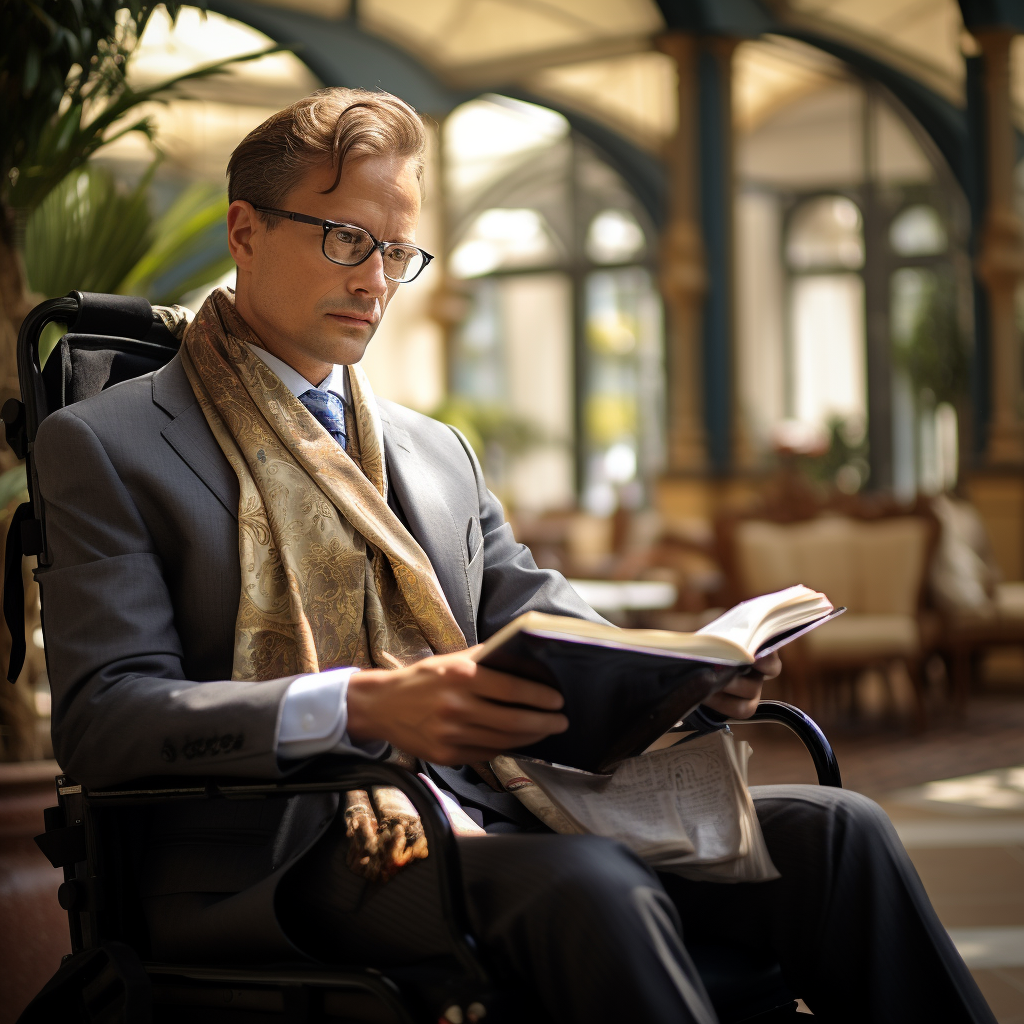 Stylish high society man in electric wheelchair