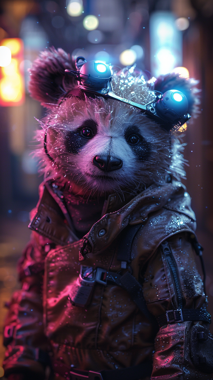 Panda in high-tech cyberpunk fashion