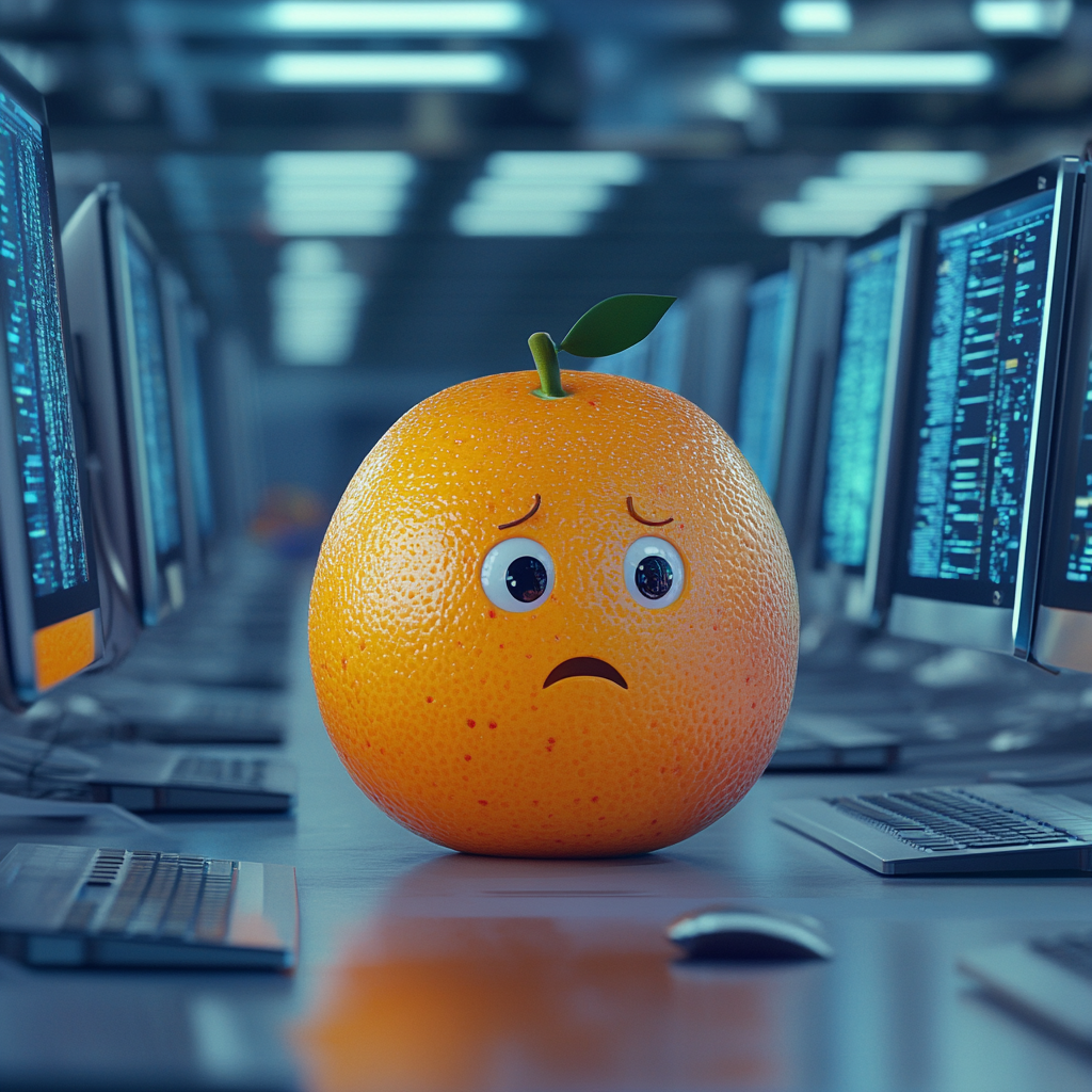 cute orange fruit robot computer