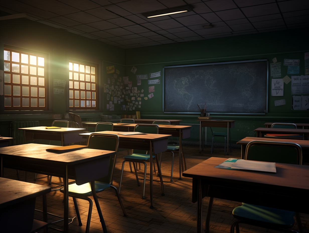 Detailed rendering of high school classroom