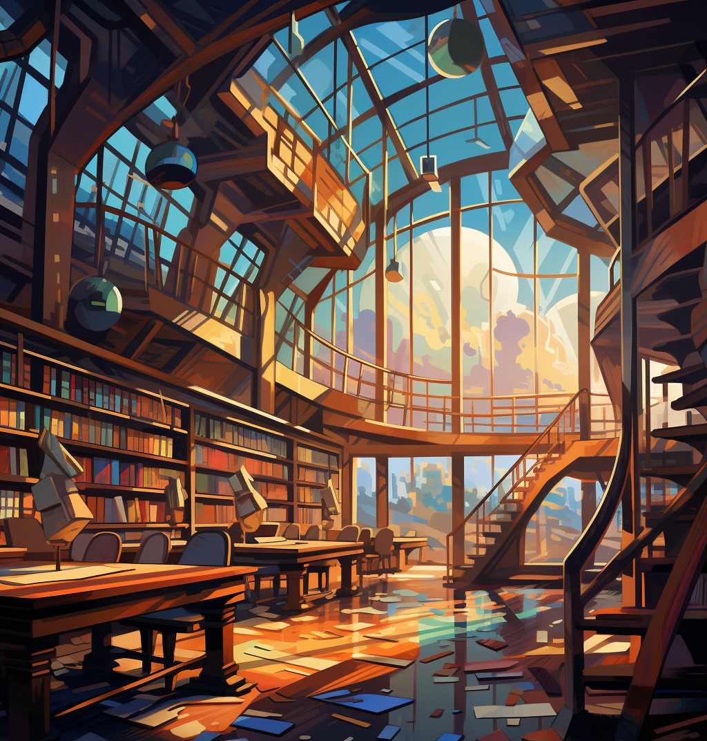 Tidy and well-organized high school library resembling Noah's Ark