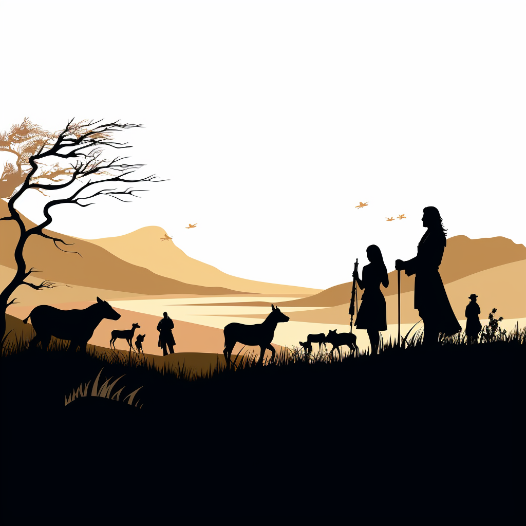 Highland game silhouettes in field on white background