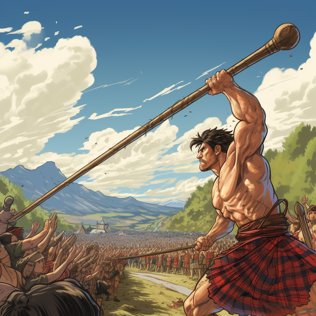 Athletic implement caber in graphic novel style