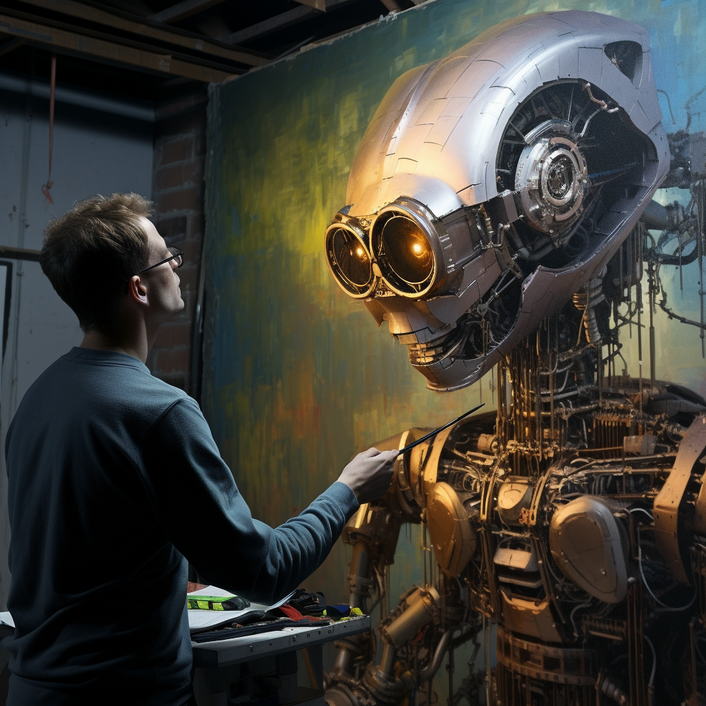 AI Robot-Assistant Painting Artwork