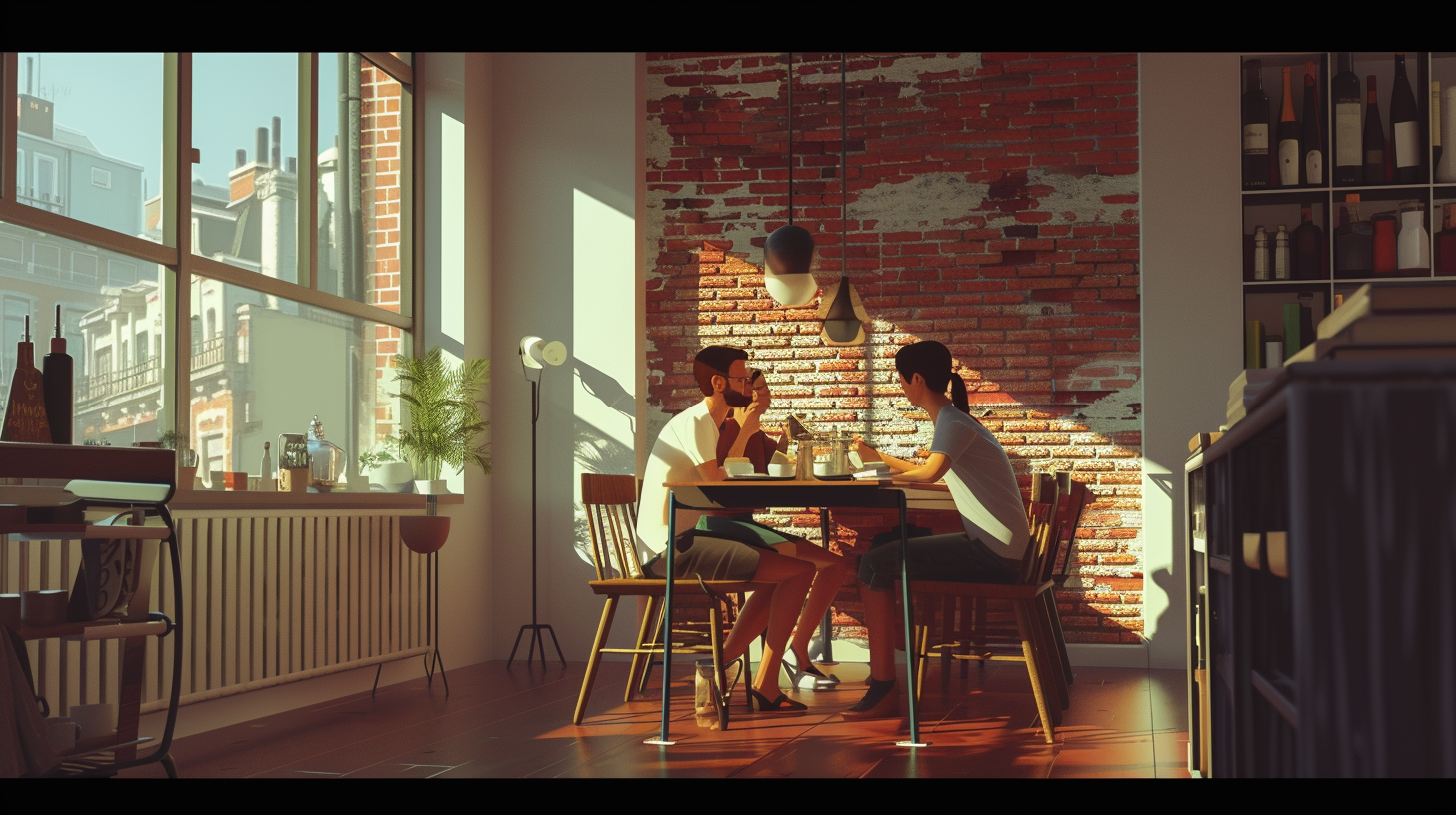 Highrise Apartment Dining Room Conversation Brick Wall Window