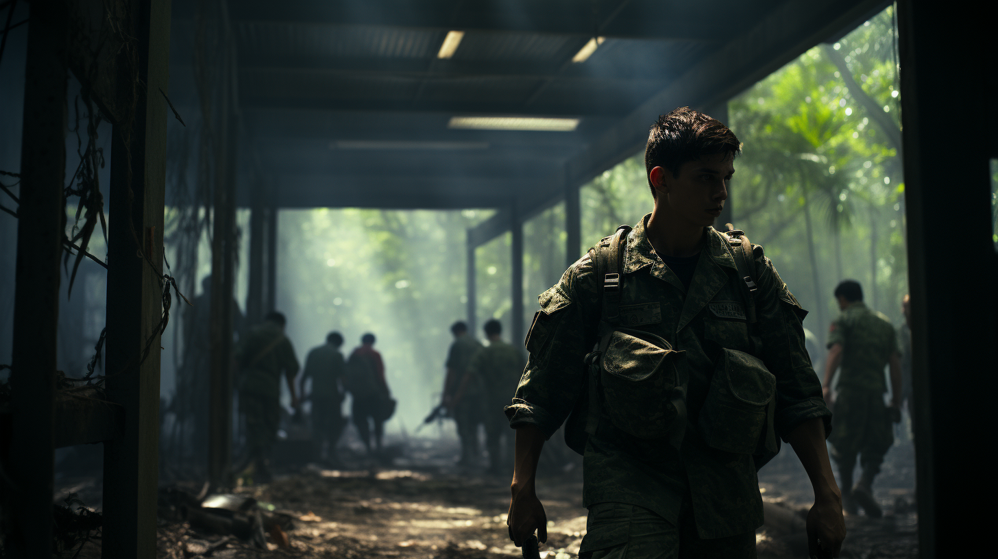 Young US Vietnam soldiers in combat