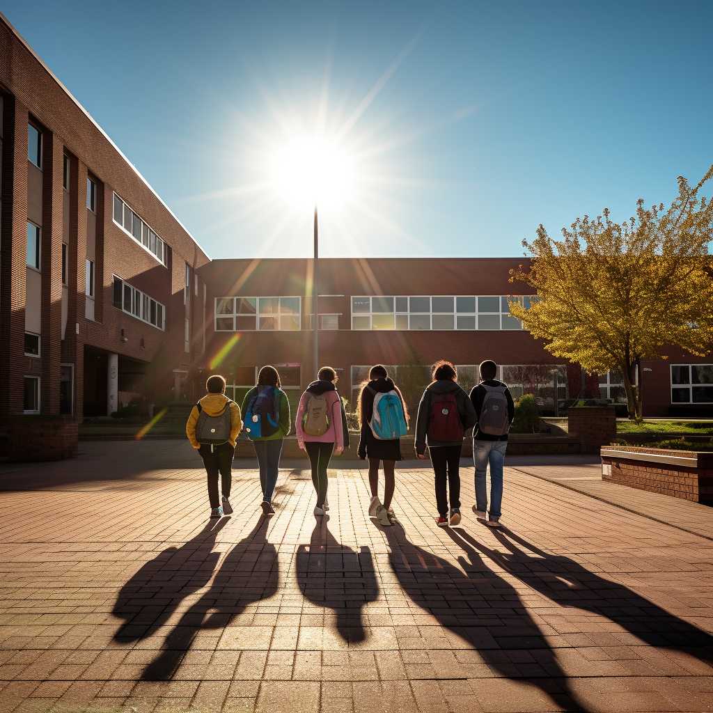 Children's shadows in a small town high school